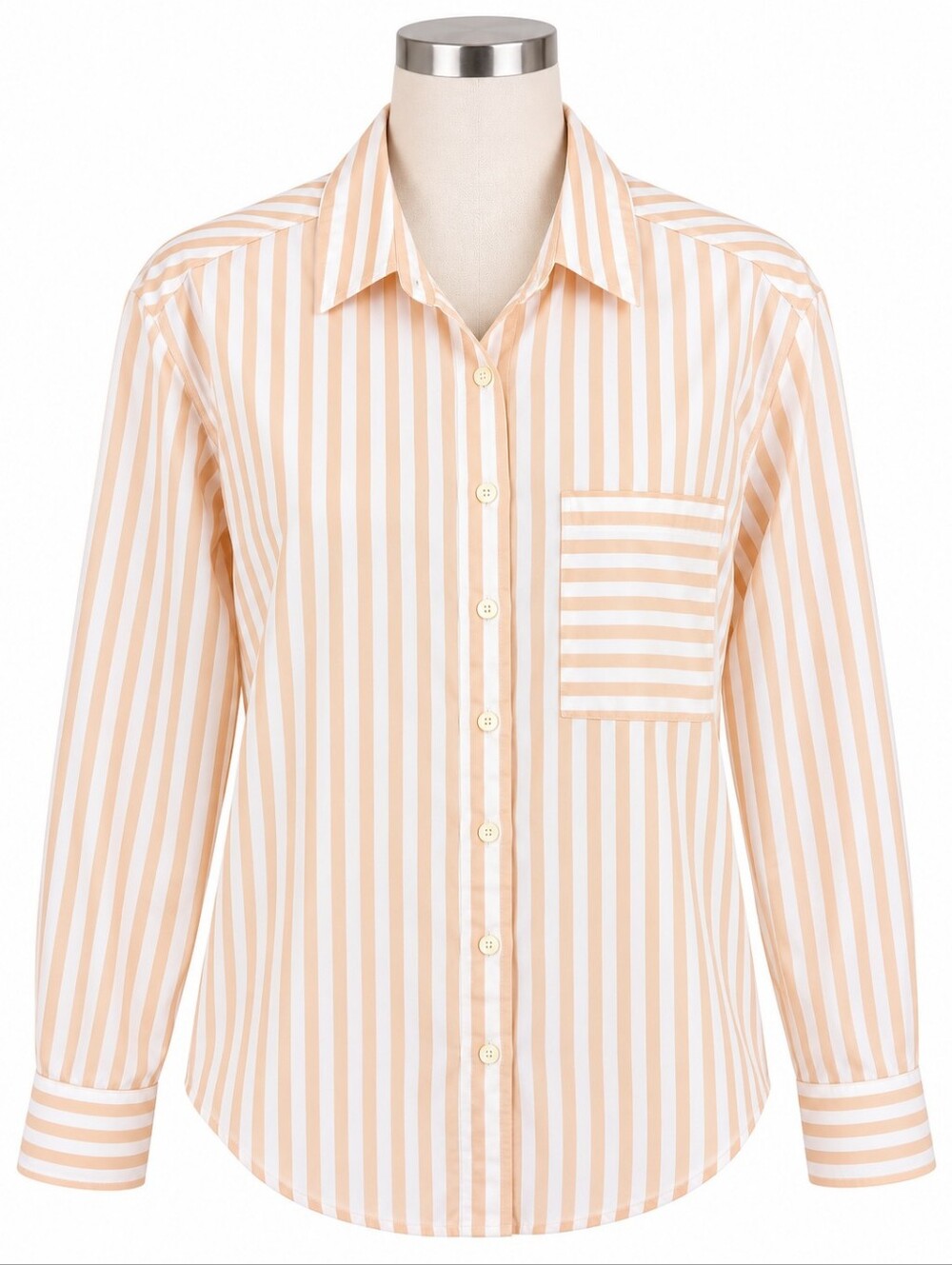 AYR The Deep End Oversized Button Down Shirt Womens Sz L Peach Orange Striped